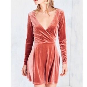 Urban Outfitters Velvet Wrap Dress in Soft Pink